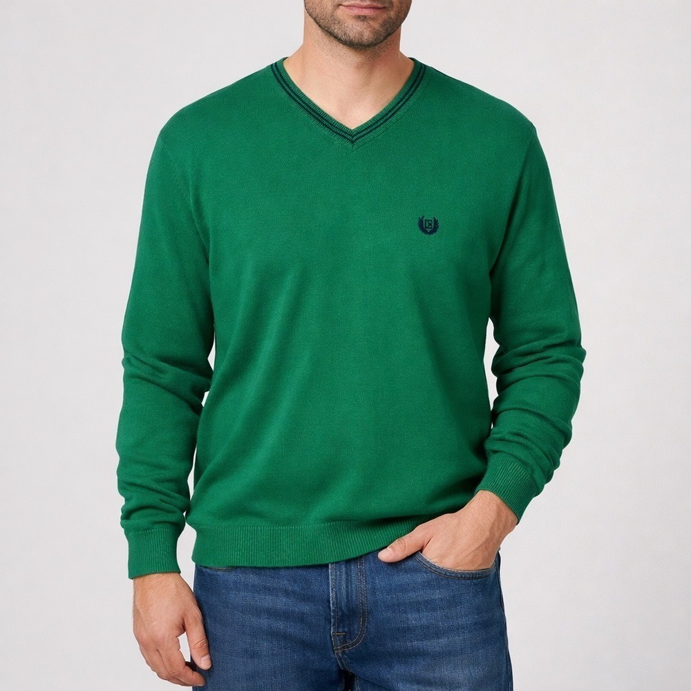 Chaps Men's M Green V-Neck Sweater Longsleeve Pullover Casual Preppy Workwear